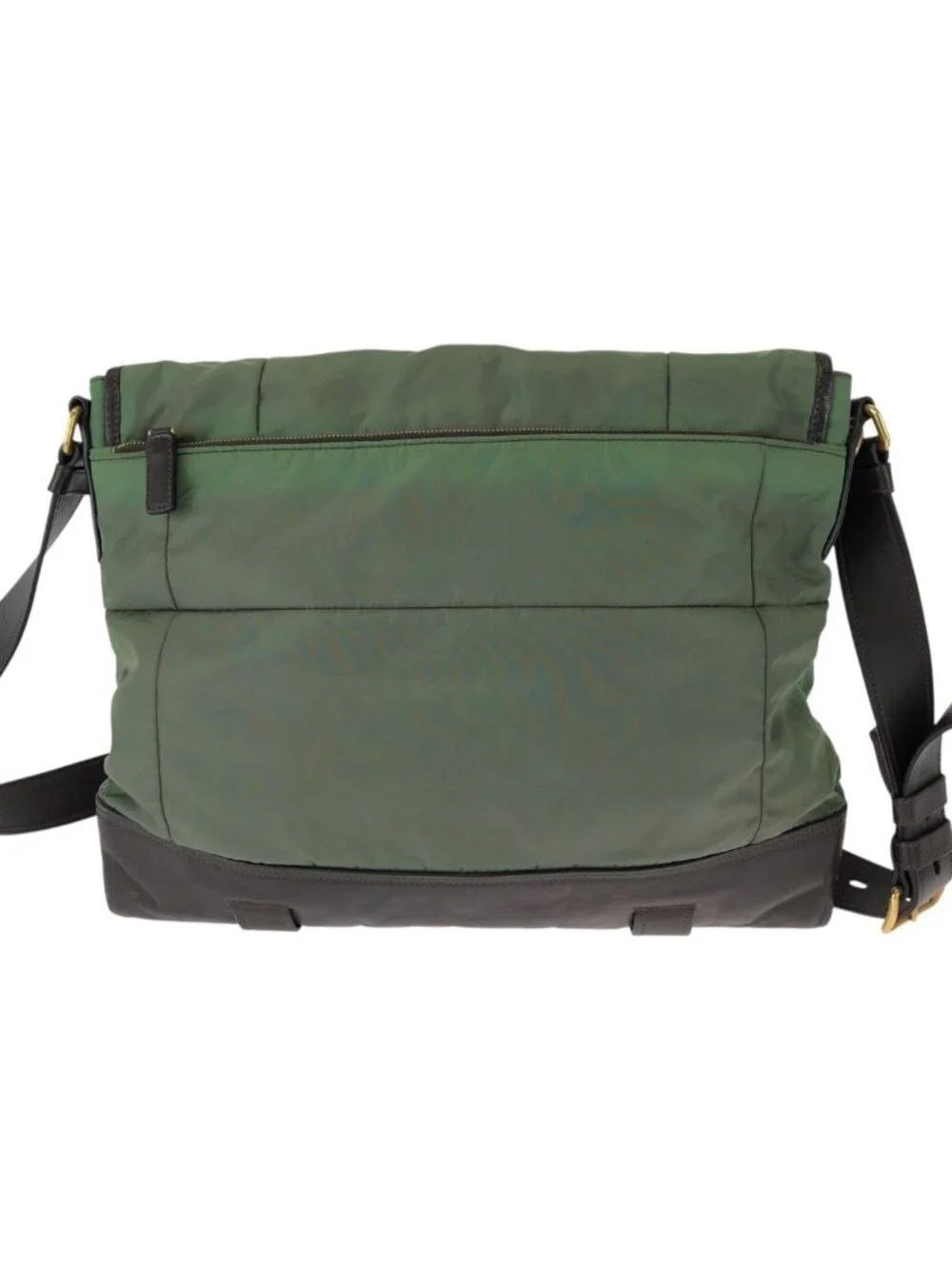 Prada Vintage Tessuto Front Logo Green Dark Brown Gold Nylon Leather Shoulder